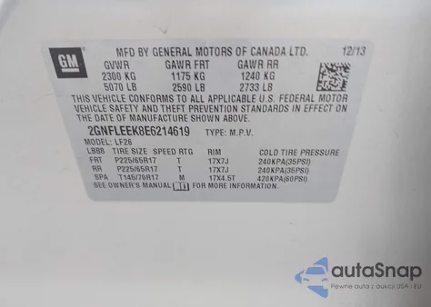 2014 Chevrolet Equinox Ls from USA, damaged, VIN 2GNFLEEK8E6214619